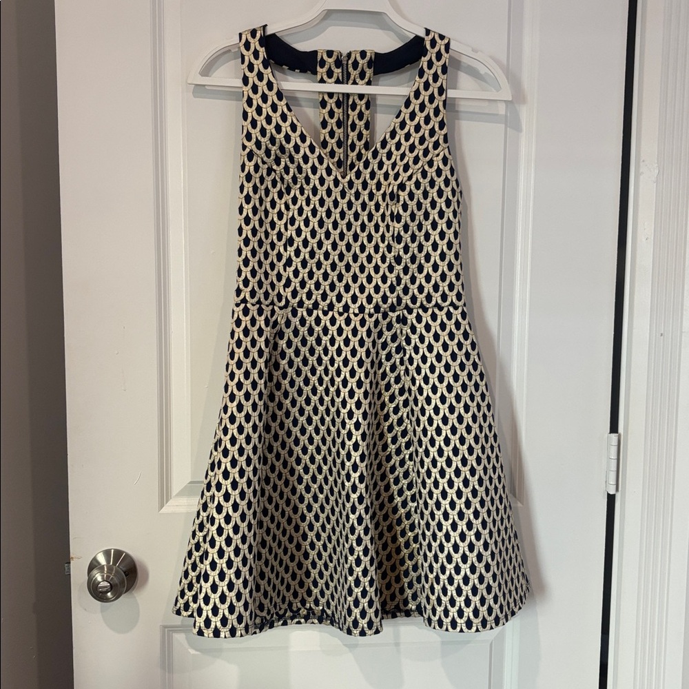 Navy and Gold Textured Formal Dress